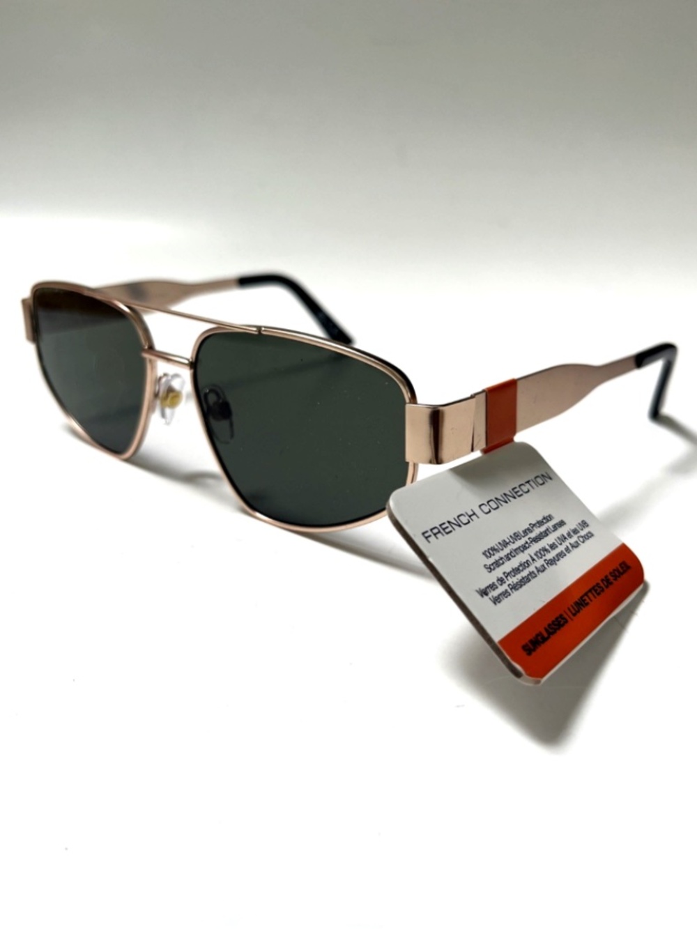 New FRENCH CONNECTION Slim Double Bridge Aviator Sunglasses SR0925 Green Lens